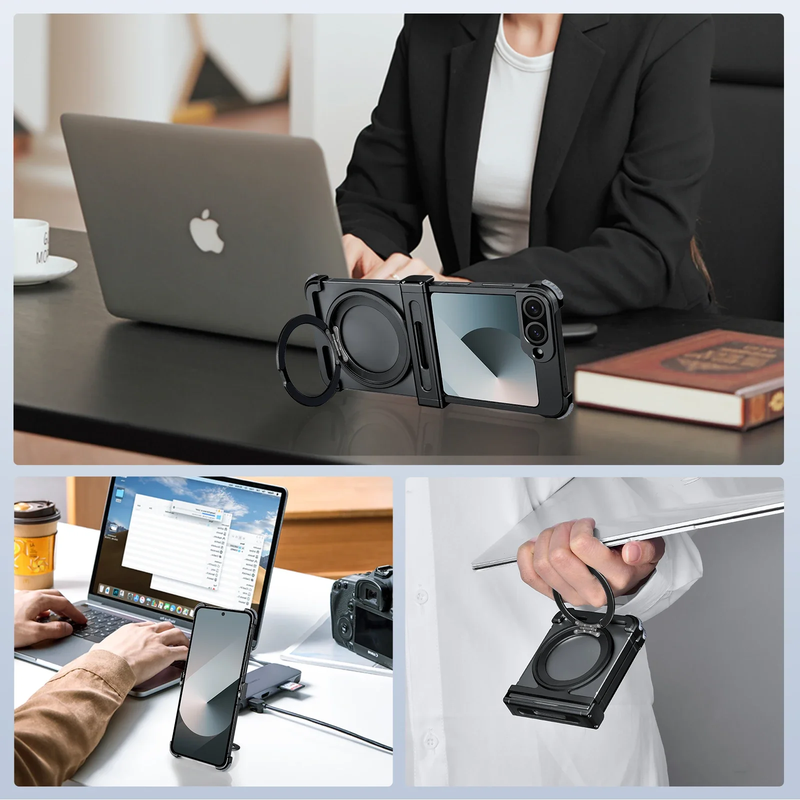 Eary for Samsung Galaxy Z Flip 7 6 Phone Case with Magsafe Wireless Charging 360°Rotatable Stand Built-in Front Screen Protector