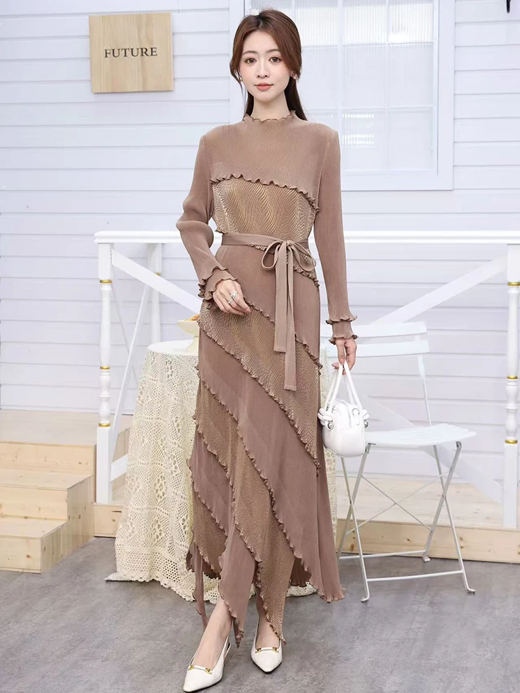 LANMREM High End Irregular Ruffled Panelling Patchwork Design Women's Dress Loose Elastic Slimming Long Sleeve Dresses 2DB3394 - Image 2