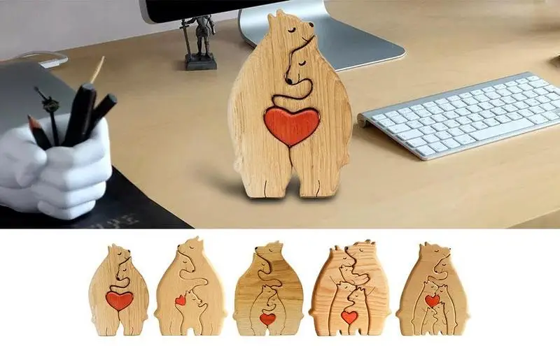 

Wooden Puzzle Bears Durable Decorative Bear Family Statue Dressing Game Bear Sculptures Ornament For Table & Gift For Family