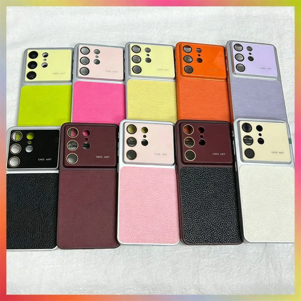 Elegant Large Window PU Leather Phone Case with Glass Camera Protector - Shockproof Cover