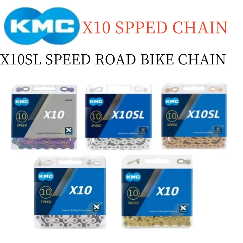 

Велосипедная цепь KMC X10 X10SL, горный шоссейный велосипед серебряная с золотом цепь 10 В, 10 скоростей, велосипедная цепь, велосипедный кривошипник для Shimano SRAM, велосипедные запчасти