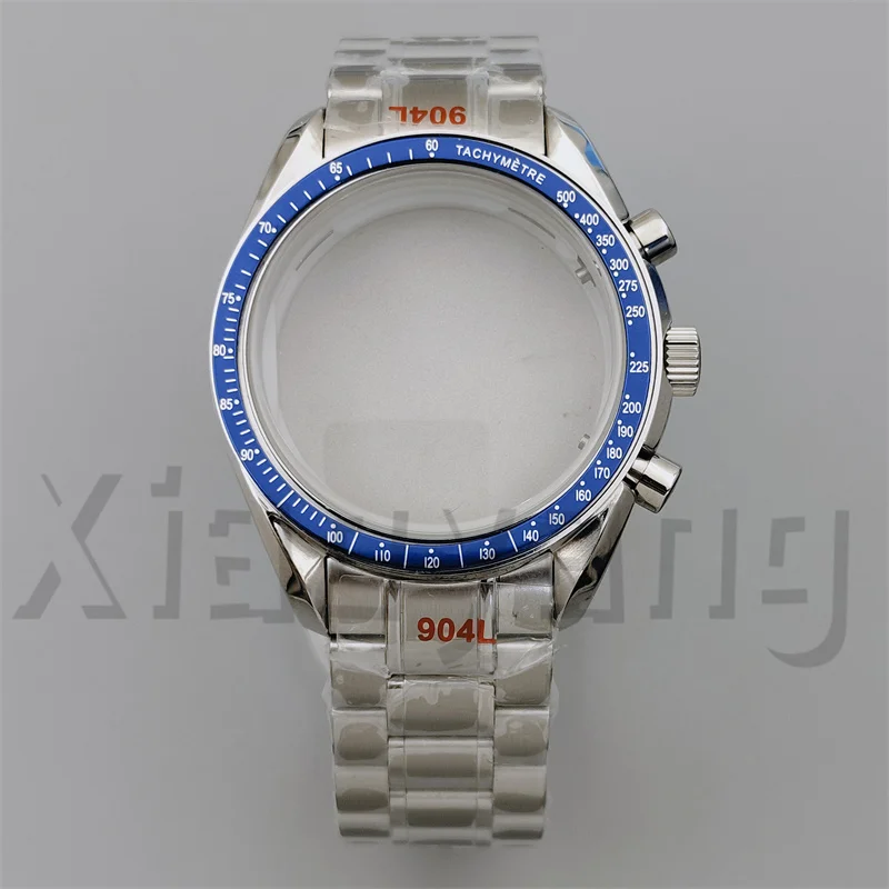 Silver Watch Case with Blue, Green, and Black Insert and Coated Glass - Quartz Chronograph Movement, Steel Bracelet, 40mm
