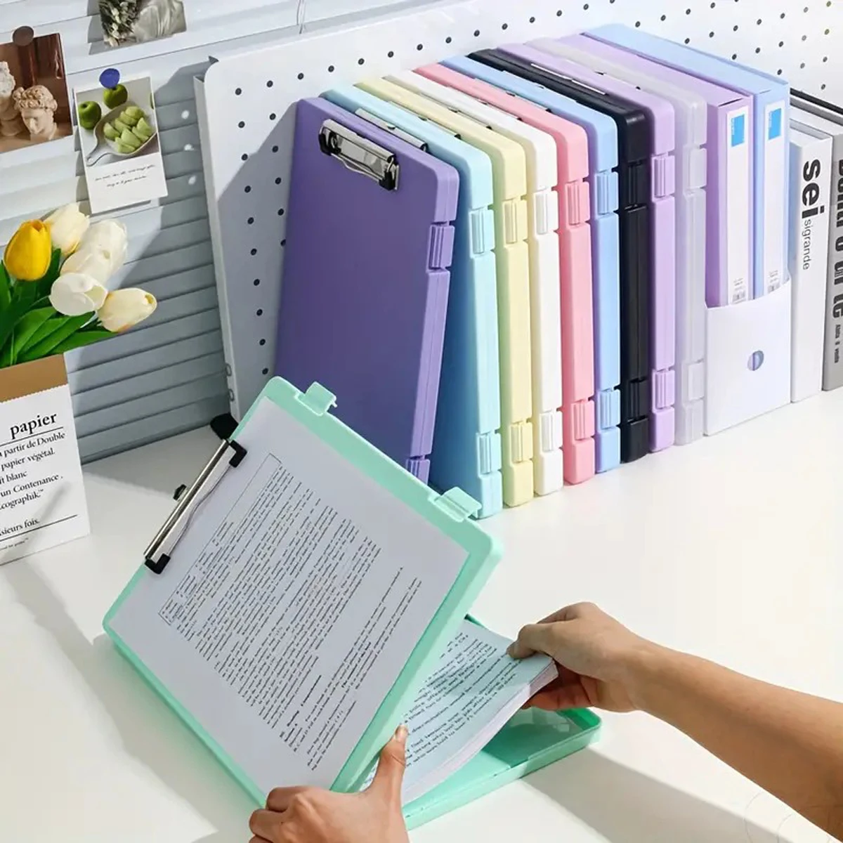 File Box A4 Transparent Information Box Large Capacity PP Plastic Morandi Color Dormitory Test Paper Information Storage