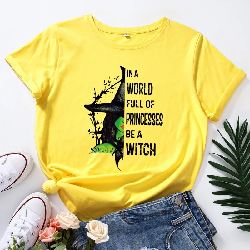 

Creative Halloween Letters Pattern Ladies Cotton T-shirt Round neck Loose Casual Short Sleeve Large Size Women's Tops