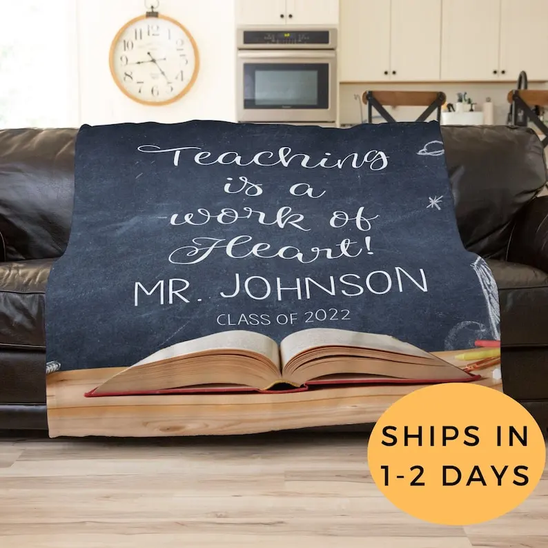 

Personalized Teacher Throw Blanket, Reading Teacher, Teacher Appreciation Week, Teacher Retirement Gifts For Women, Men, Special