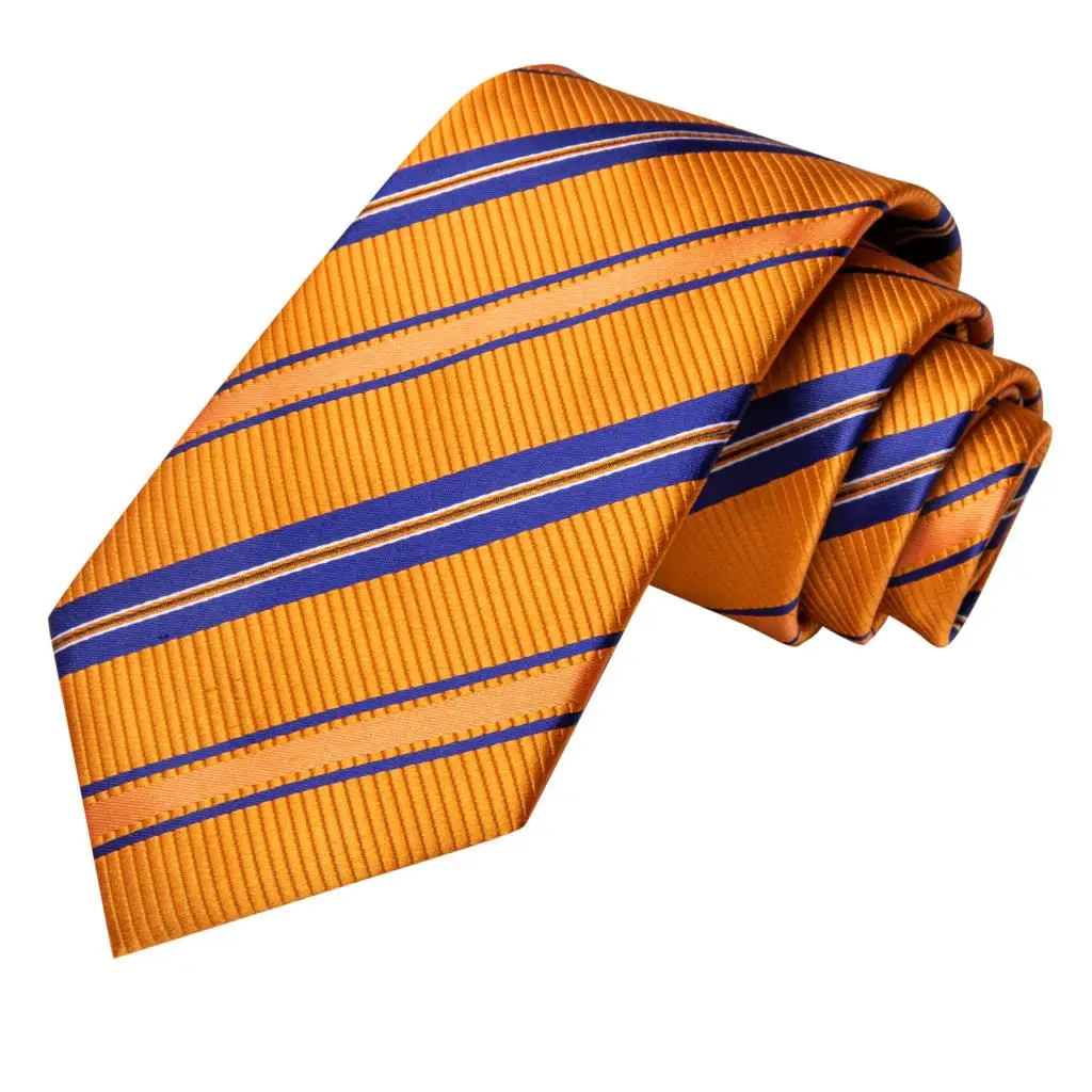 Gestreifte orange Krawatte für Männer neue elegante Herren Krawatte Tasche quadratische Manschetten knöpfe Bräutigam Hochzeit Zubehör Hi-Tie Design Großhandel – Detail 9