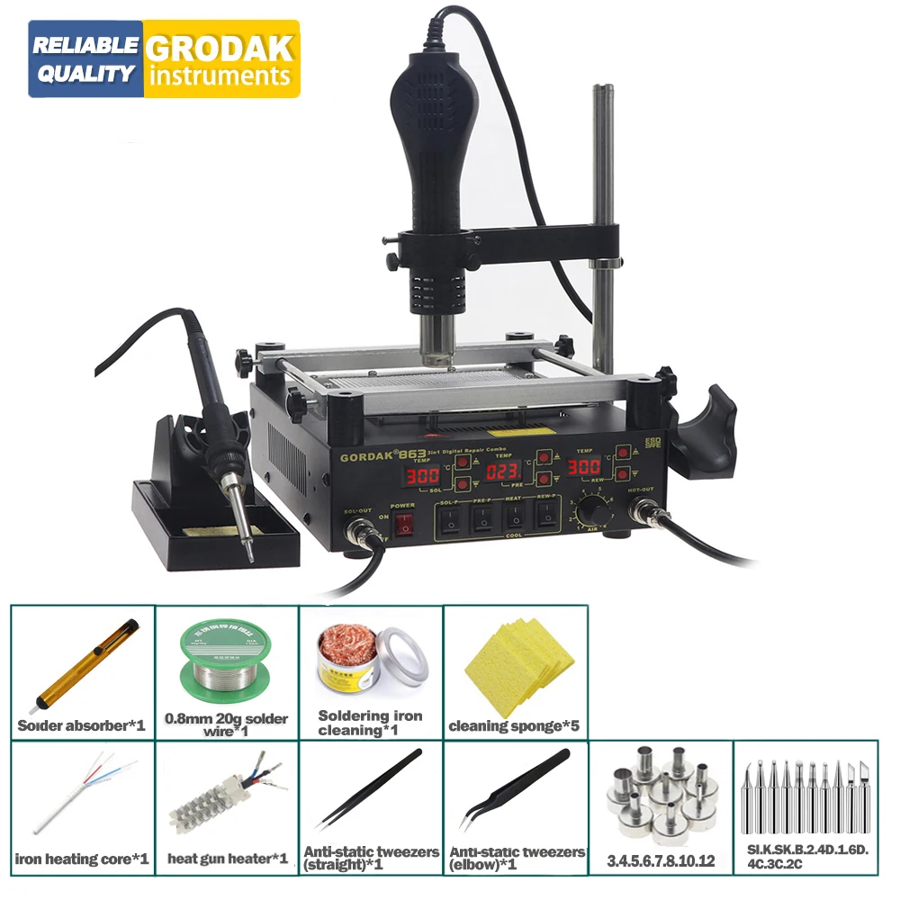 Original GORDAK 863 3 in 1 Welding Station Hot Air Rework Station Preheating For Soldering&Soldering Iron Electric