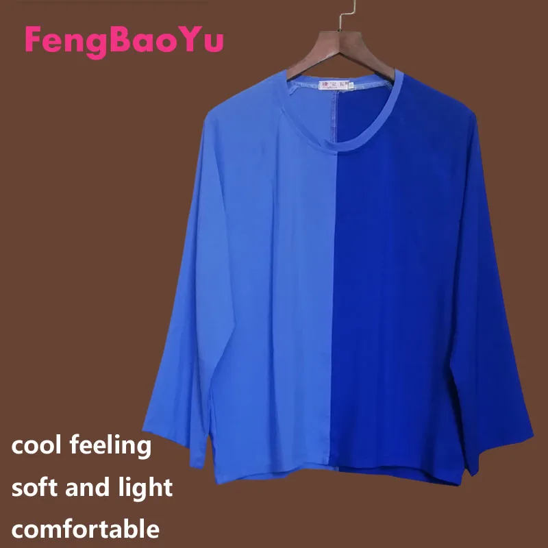 

Мужская хлопковая шелковая футболка FengBaoyu с длинными рукавами и круглым вырезом, двухцветная Свободная рубашка из чистого хлопка для полных весом 150 кг, лето