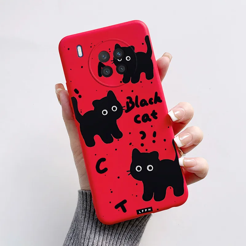Cute Cartoon Black Cat and Poppy Dog Silicone Phone Case - Soft TPU Back Cover