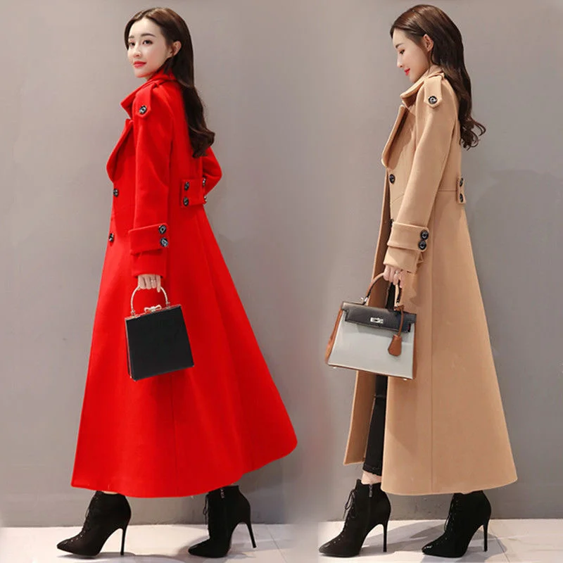 2022 Autumn And Winter Women's New Korean Style Fashion Waist-length Tight-fitting Long Knee-length Thickened Woolen Coat v neck women summer romper tight waist drawstring sleeveless solid color lace up knot button decor above knee length jumpsuit