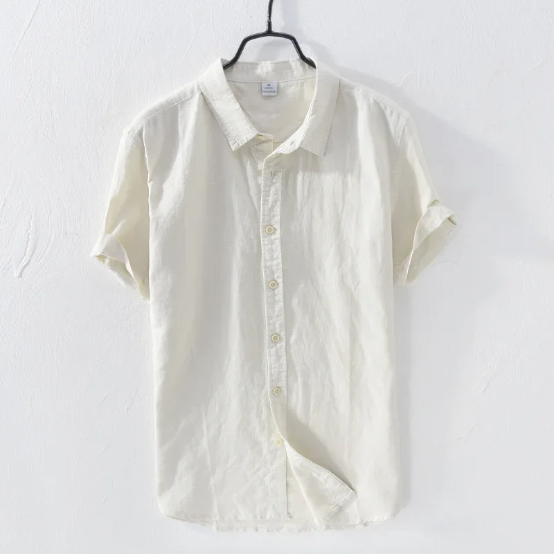 Men Cotton Linen Short Sleeve Shirt Casual Oversize Solid Turn-Down Collar Summer Vacation For casual short sleeved shirt linen shirt short sleeved shirt button down shirt
