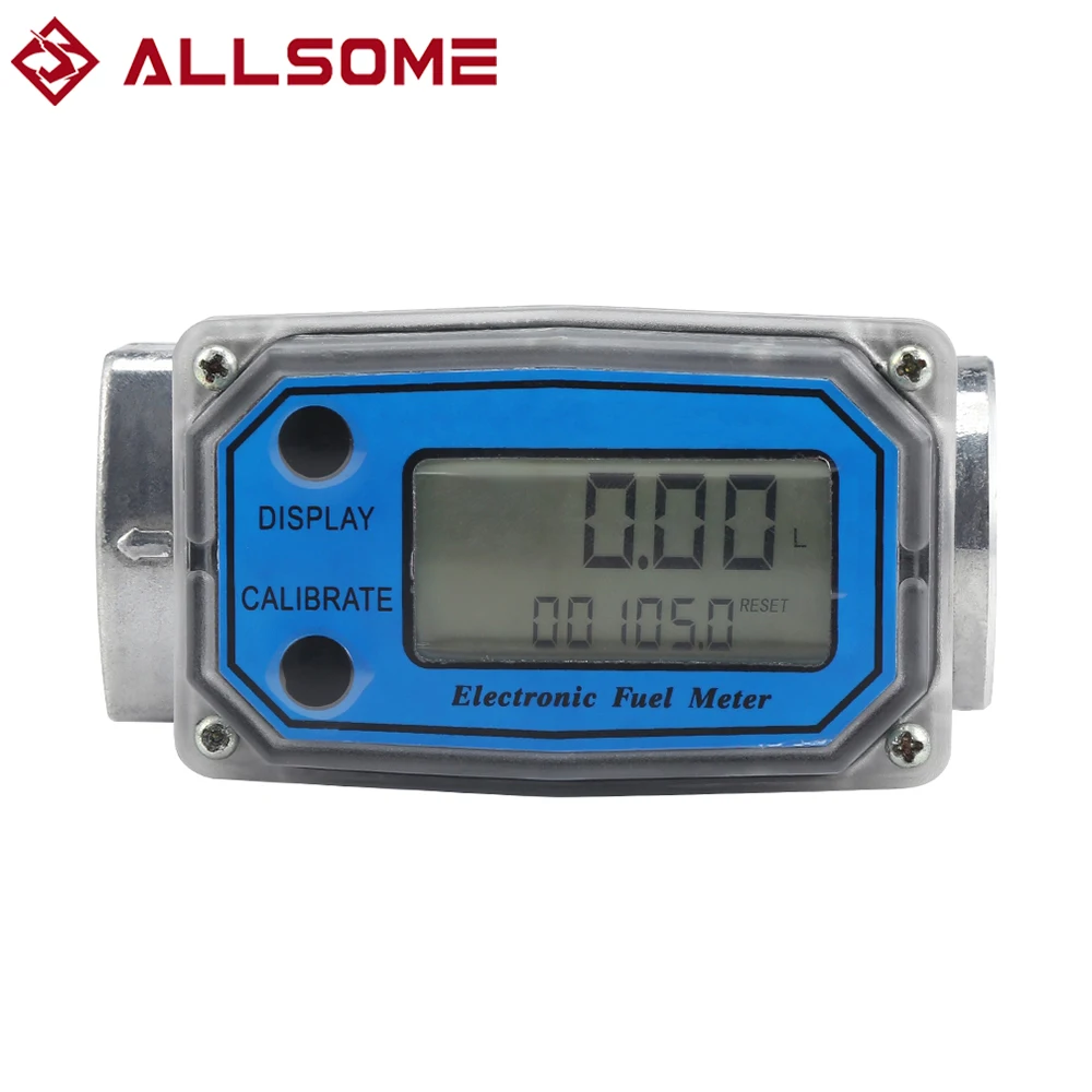 ALLSOME 5-120L/Min Flow Meter Flowmeter LED Digital Turbine Diesel Fuel Flow Meter Chemical Liquid Water