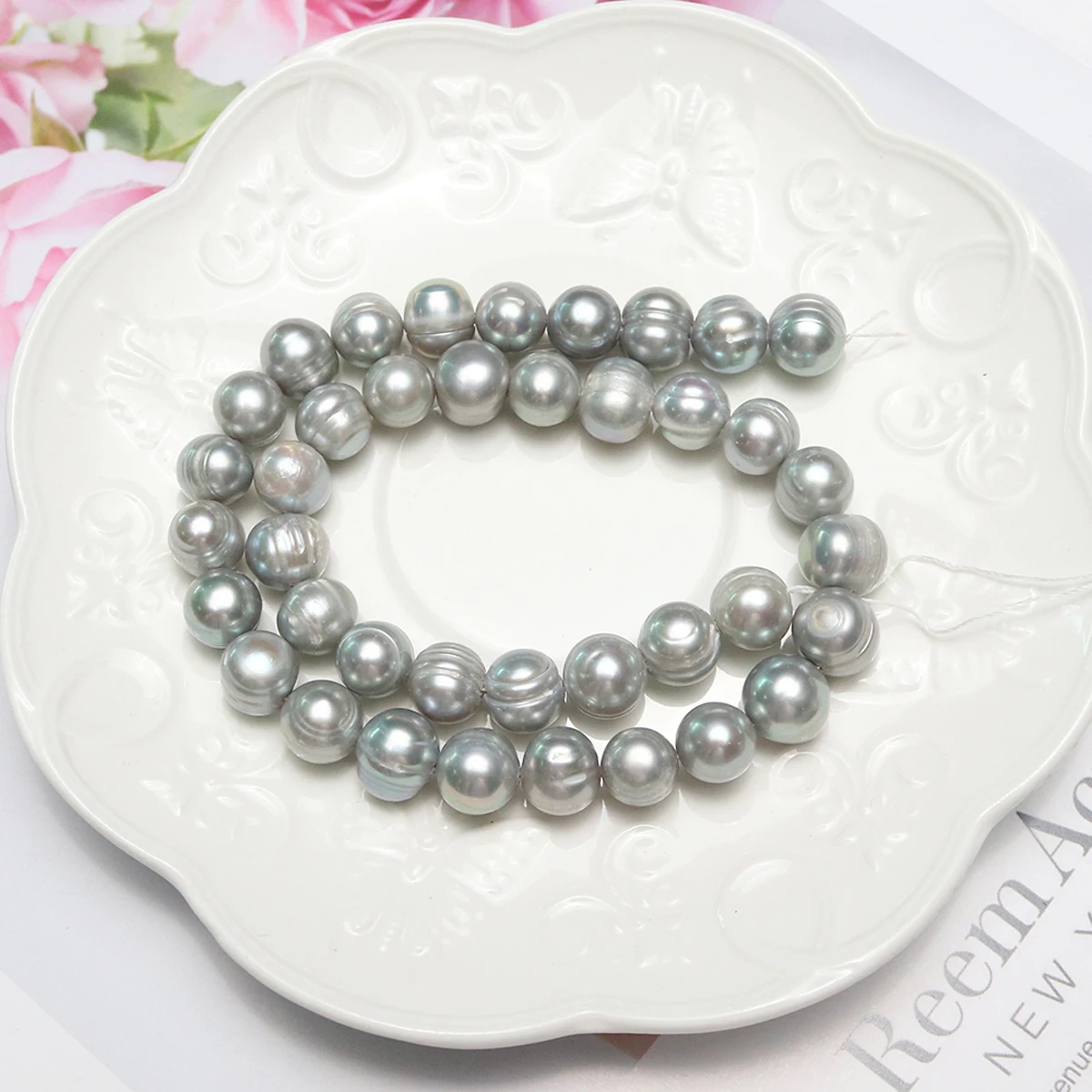 Natural Freshwater Pearl A-Class Round Gray Mother of Pearl Beads Jewelry Making DIY Necklace Bracelet Accessories Gift