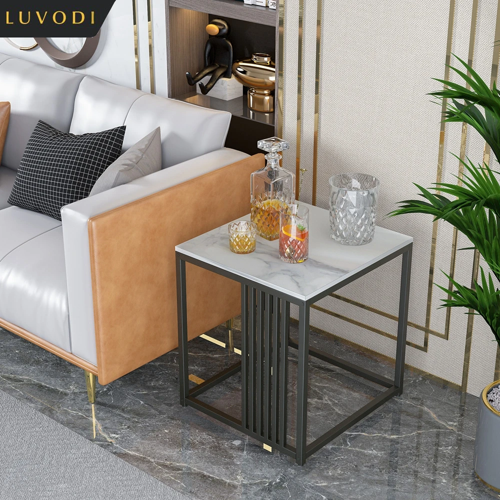 LUVODI White Square Coffee Table Luxury Sintered Stone Sofa Side End Table for Living Room Bedroom Balcony