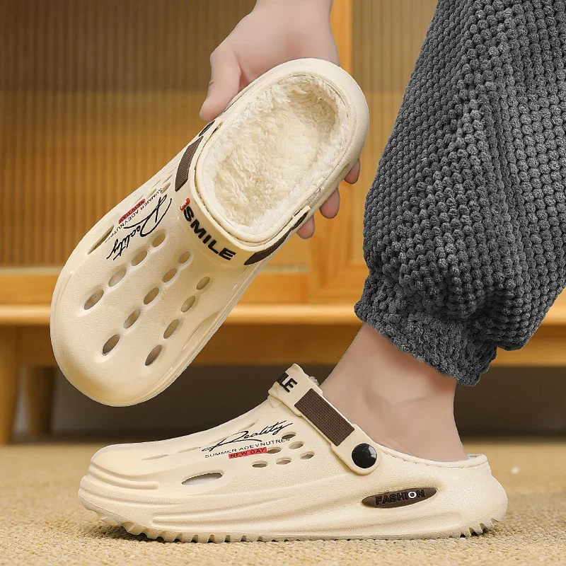 Cotton Slippers Warm Slippers Men Winter Indoor Bedroom EVA Fluff Slides Plush Clogs 38-45