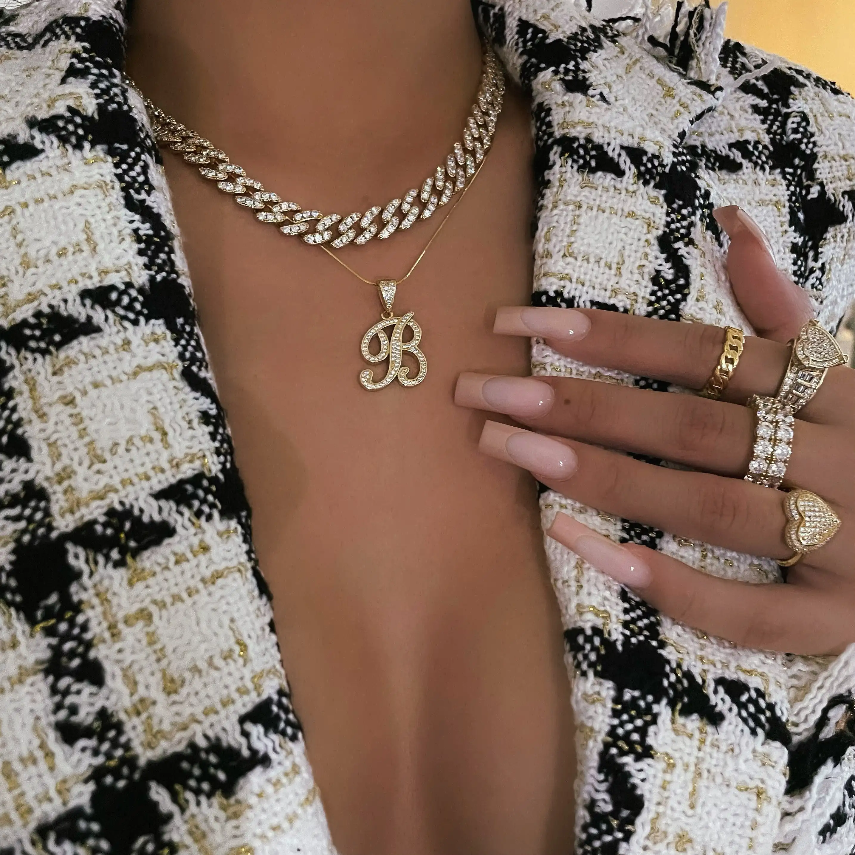 Iced initial pendant necklace deals