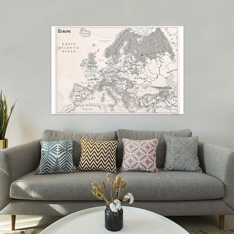 120*80cm Retro Non-woven Fabric European Map Non-Smell Map for Cultural Education Poster Decoration Children School Supplies