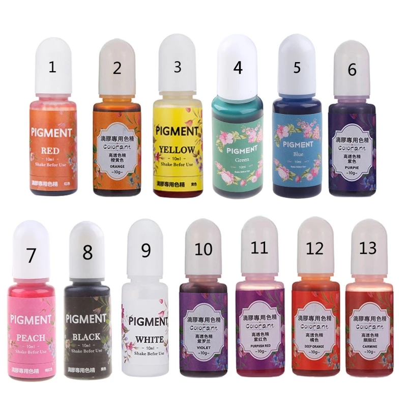 13 Colors Epoxy UV Resin Coloring Dye Liquid Epoxy Pigment Resin Colorant Fading Resistance 10ml Translucent for Art
