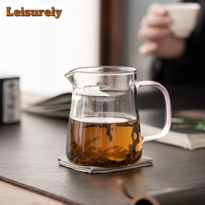 460ml Japanese Style Crescent Glass Fair Cup Thickened Heat-resistant Tea Pitcher Transparent Tea Separation Filtration Mugs