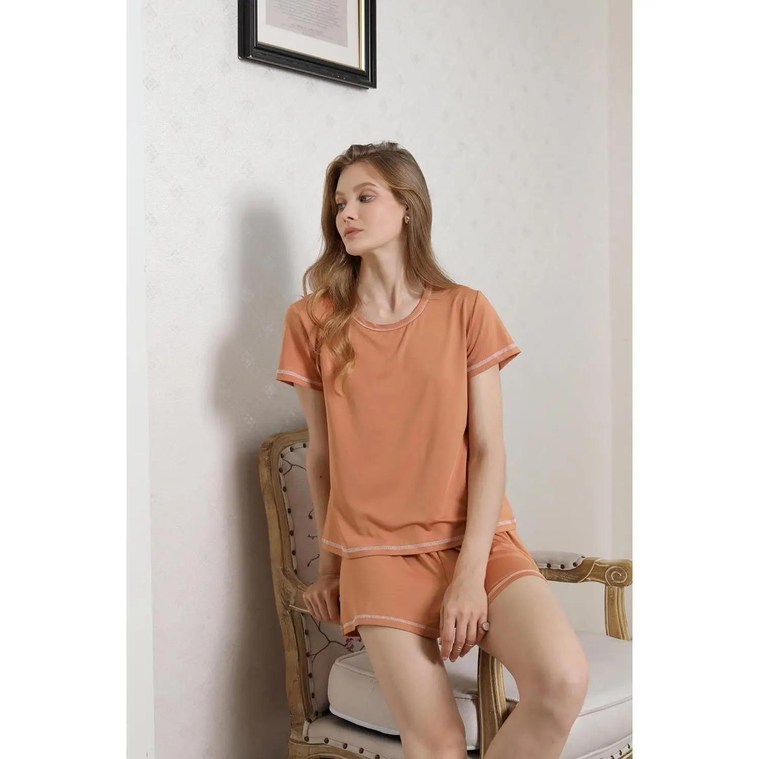Caramel Crop Pajama Sets Cropped Short Women Mujer Conjuntos Pijamas Conjunto Pyjama Pijama Femme Outfit Lounge  Sleepwear