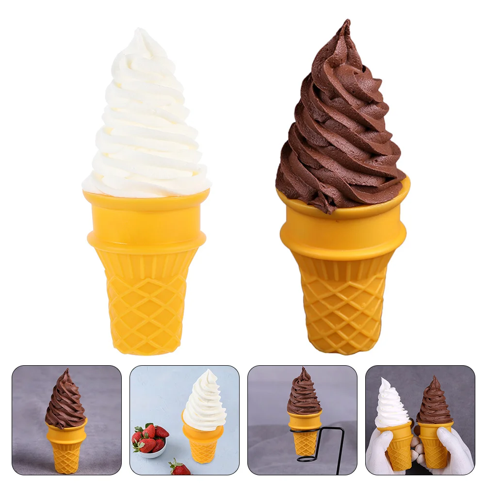 2 Pcs Simulation Ice Cream Decorative Ice-cream Prop Lovely Toy Candy Desktop Coffee Bar Accessories Photo Plastic Pvc Model