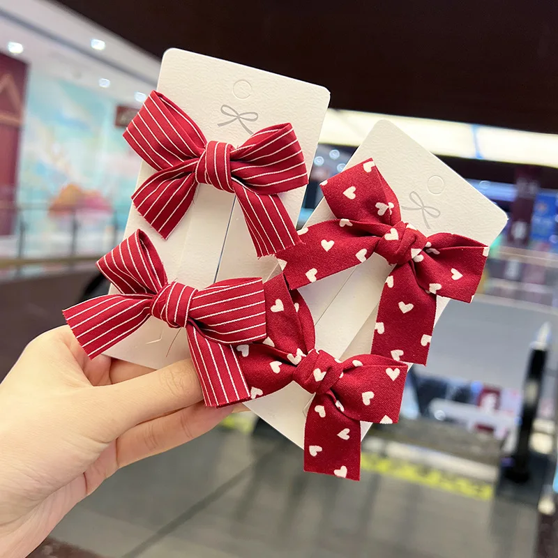 

2PC New Princess Red Bow Girl Hairpins Cute Children Headwear Hairgrips Hair Clips Barrettes Lovely Hair Accessories