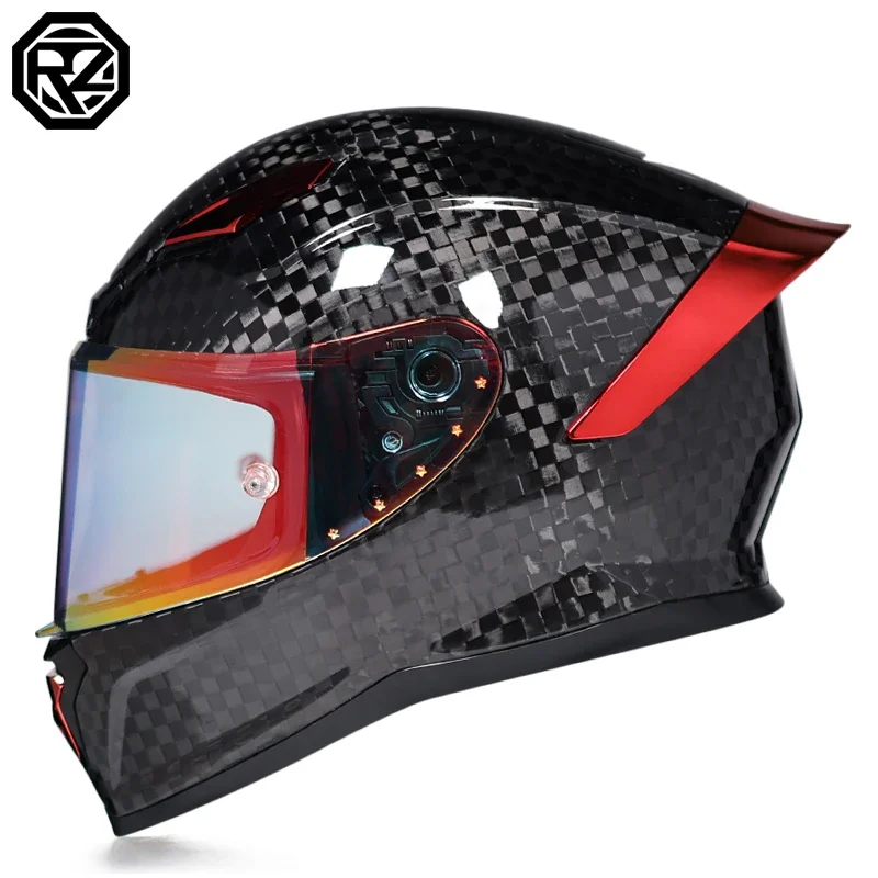 

Motorcycle helmet: made of carbon fiber, large tail with night vision lens, full coverage motorcycle helmet