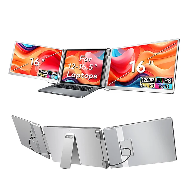 FHD IPS Gaming Series Portable LCD Backlit Monitor High-Definition Dual Triple Screen Extender for Productivity Visture