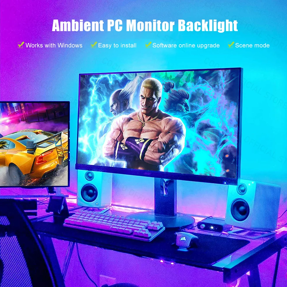 게임 E-스포츠 컴퓨터 모니터용 앰비언트 PC 백라이트, 몰입 게이밍 데스크탑 동기화 RGB LED 스트립 라이트 스크린 장식 조명