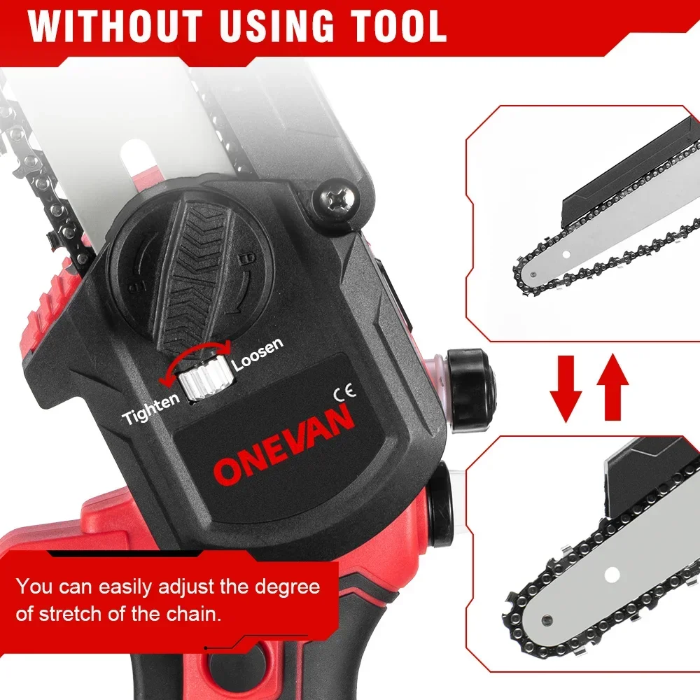 ONEVAN 4500W 8 Inch Brushless Electric Saw Chainsaw With Oil Spray Rechargeable 45000RPM Woodworking Tool for Makita 18V Battery