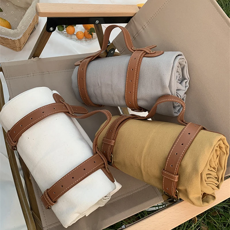 

Pure Color Picnic Mat Waterproof Leather Handle Beach Blanket Folding Camping Mat Portable Lightweight Outdoor Sand Beach Mat