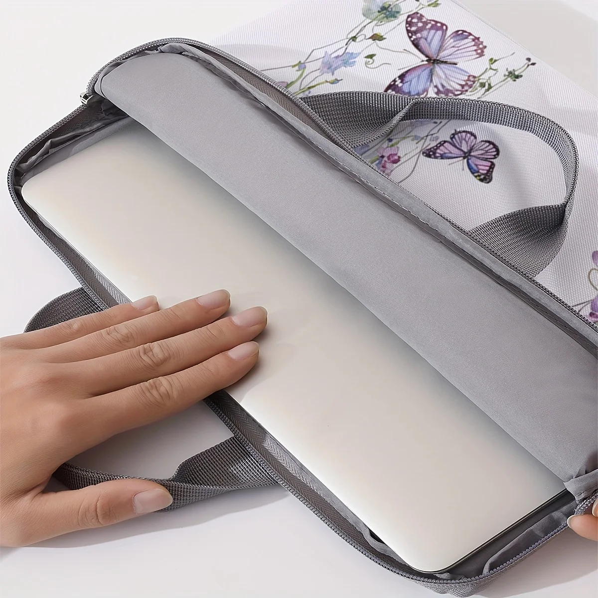 One piece set, two styles, purple butterfly pattern laptop bag and briefcase, suitable for 14 inch laptops
