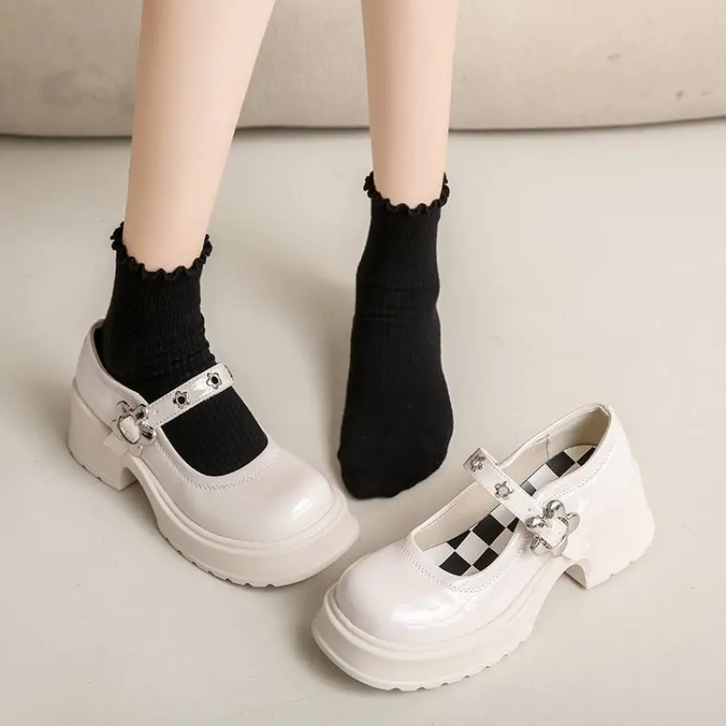 Women Lolita Pumps Mary Jane High Heel Platform Chunky Heel  Lady Sandals Round Toe Vintage Girl Classic Sweet Punk Female Shoes