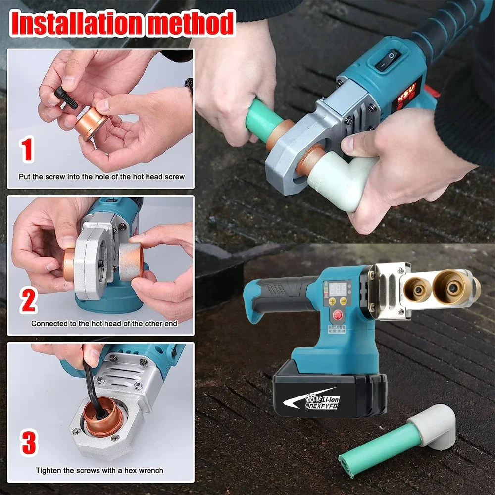 ONEKFYFD Cordless Pipe Welding Machine PPR Pipe Soldering Plastic Welding Tube Heating Hot Melt for Makita 18V Battery