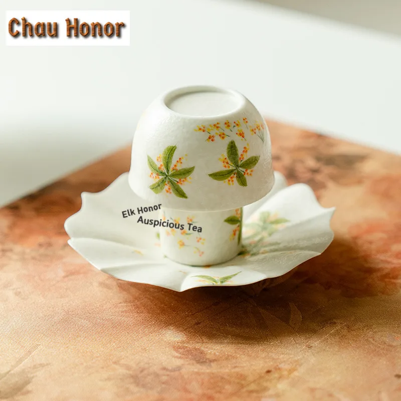3pc/set Hand-painted Osmanthus Teacup Saucer Set Bowl For Tea-tasting Snifter Cup Kit Meditation Cup Jianzhan Master Cups Teaset