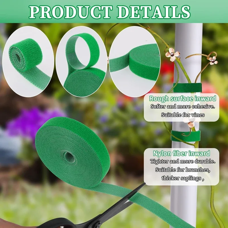 Self Adhesive Plant Nylon Cable Tie Green Adjustable Plants Hook Loop Support Garden Twine Bandage Reusable Fastener Tape Strips