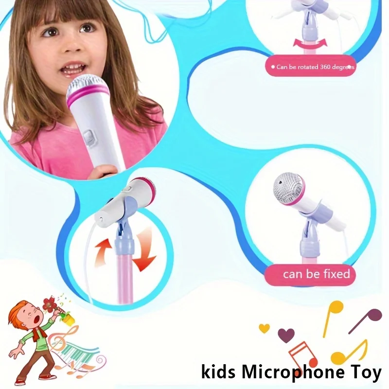 Pink Microphone With Stand Music Instrument Toys Brain Training Educational Toy Birthday Christmas Halloween Thanksgiving Gifts 6