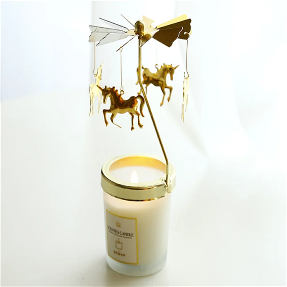 

2023 Ins European Riding Lantern Rotating Candle Stand American Simple Modern Girls' Iron Glass Candlelight For Hotel Decoration