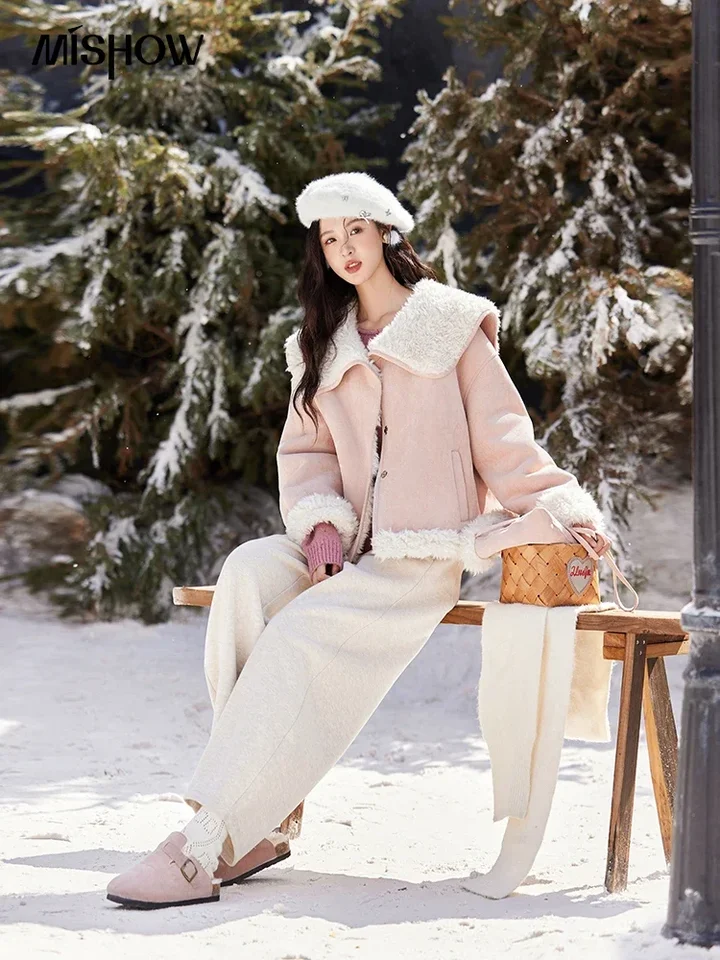 MISHOW Women's Winter Jacket Leather Fur Coat Turn Down Collar