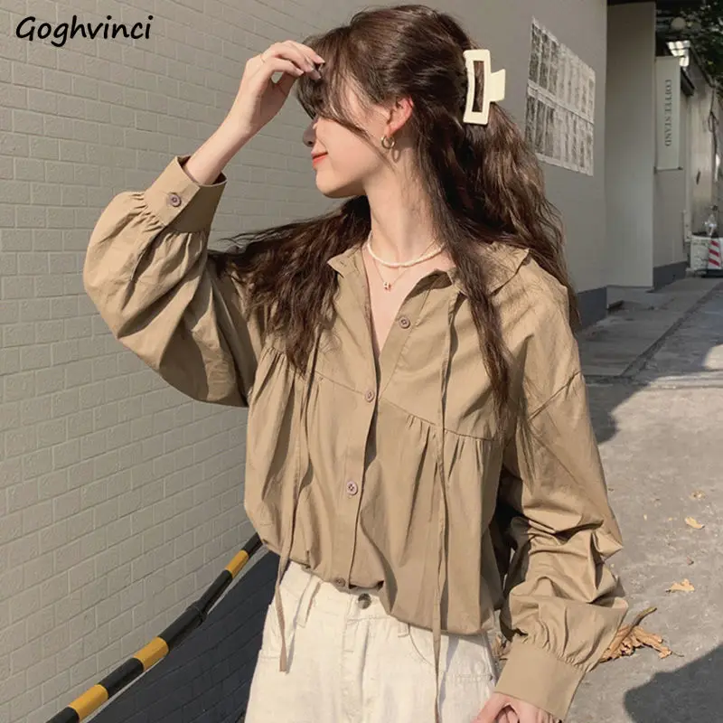 

Shirts Women Edible Tree Fungus Solid Design Kawaii Sweet Retro Gentle College Рубашки Mujer Casual Basic All-match Holiday Ins