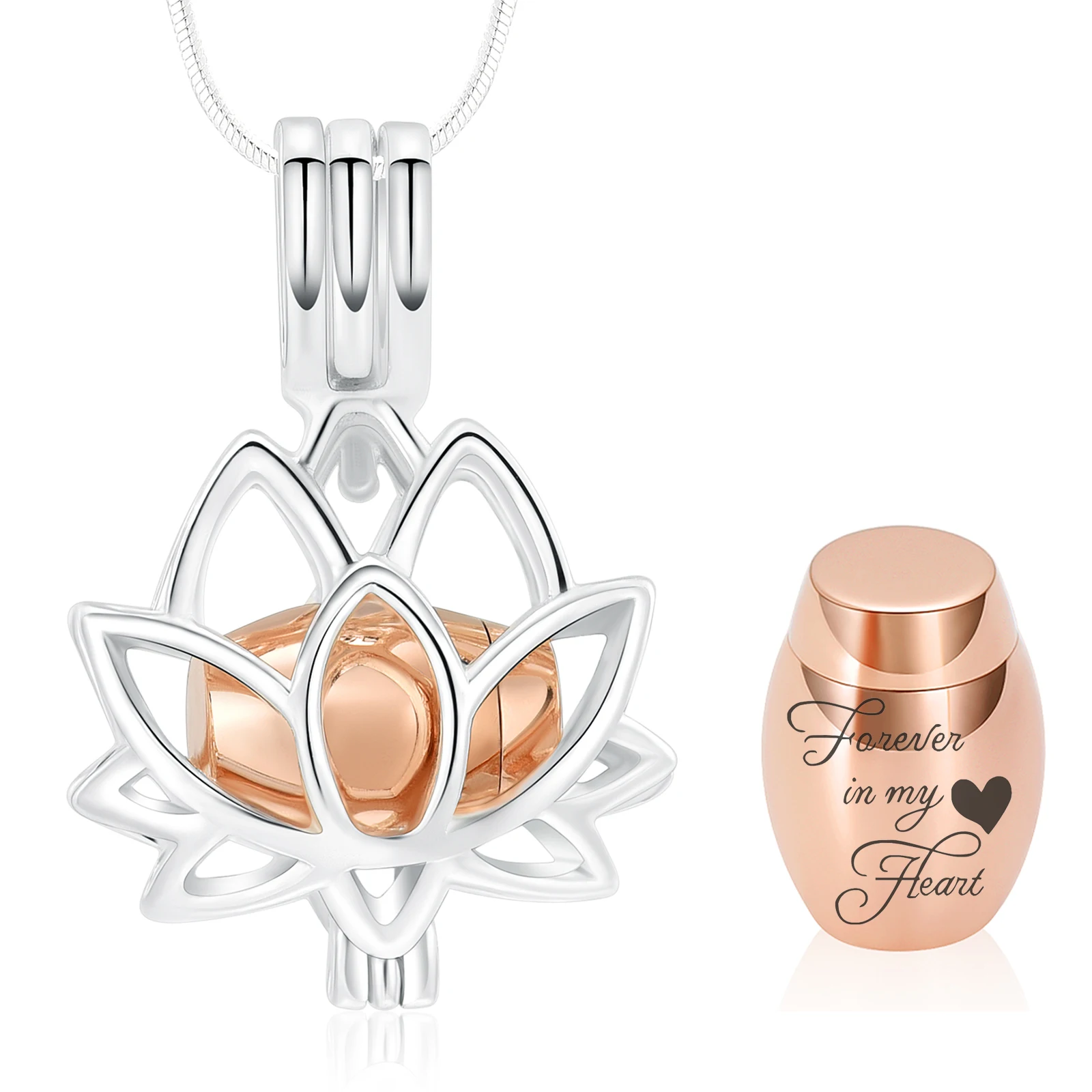 

Cremation Jewelry for Ashes - Silver Plated Hollow Lotus Flower Urn Necklaces Pendant for Women Girl Forever in My Heart