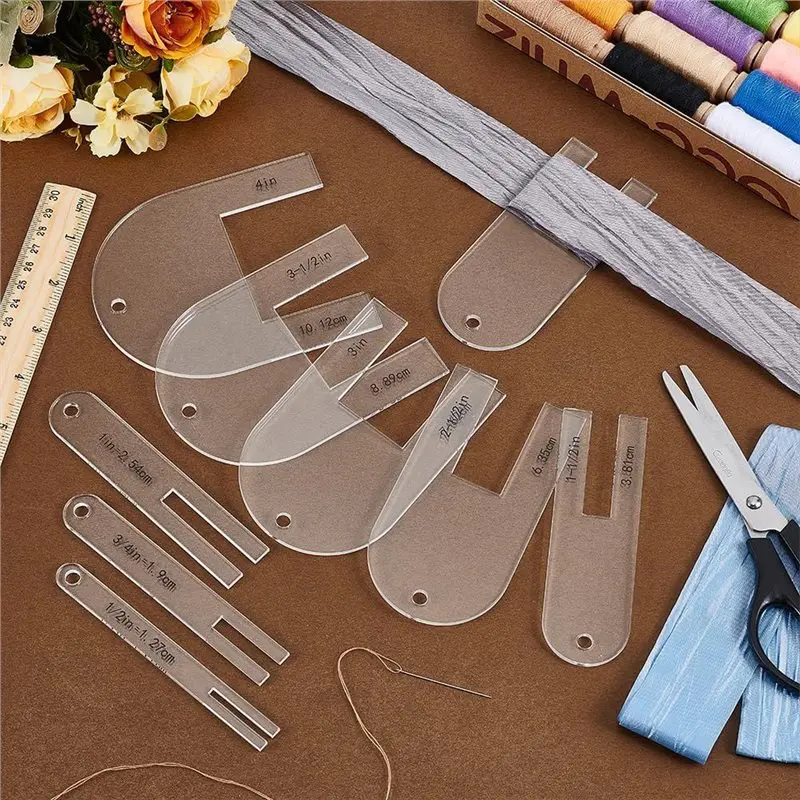 ABKY-9 사이즈 퀵 플리터, 1/2-4인치 아크릴 재봉 도구, 퀵 플리터 세트 원단 주름잡기 도구 (퀼팅, 재봉, 초보자용)
