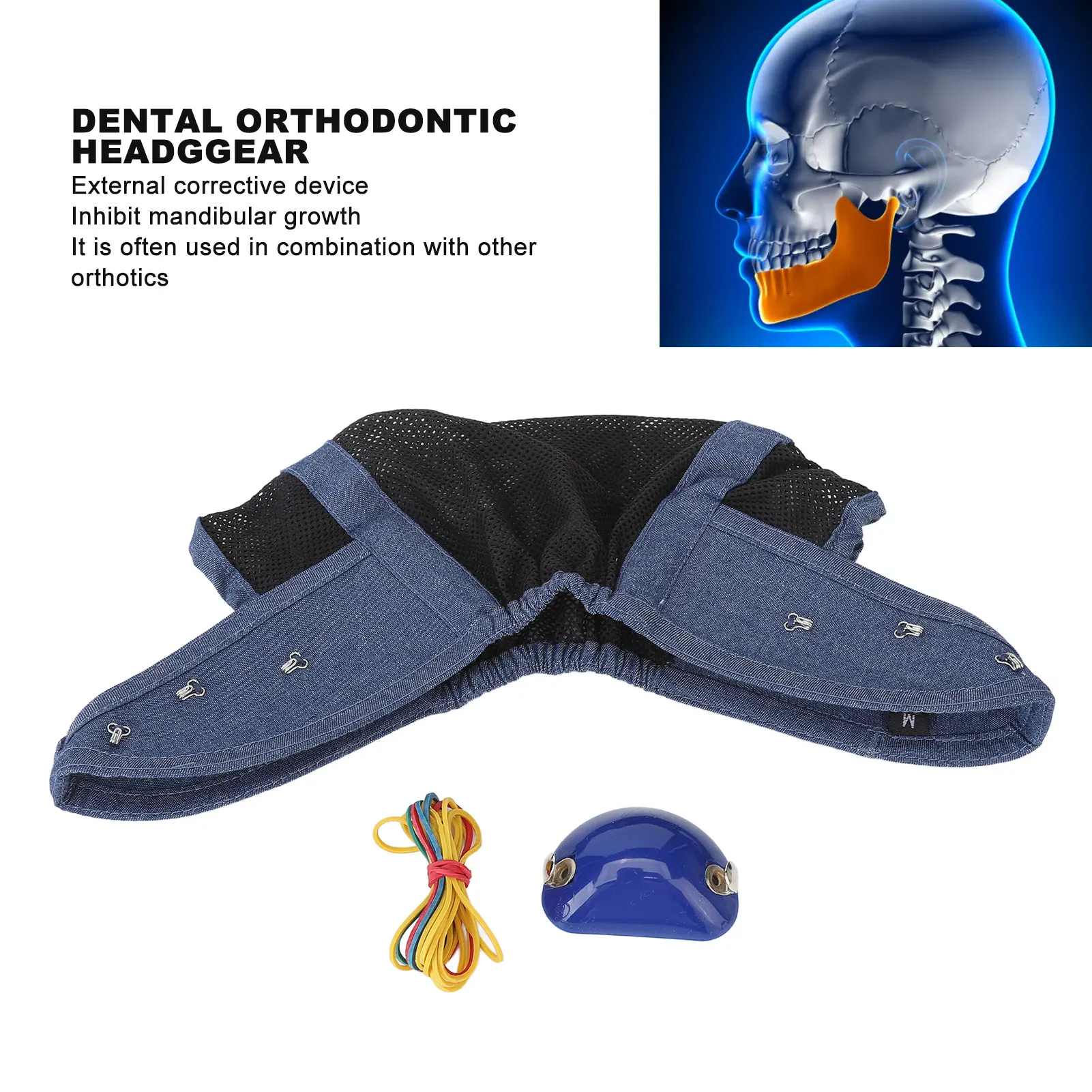 Dental Orthodontic  Head Cap Dental Underbite Correct Headgear Gear Adjust Force Jaw Pad Lanyard Underbite Traction Device 2
