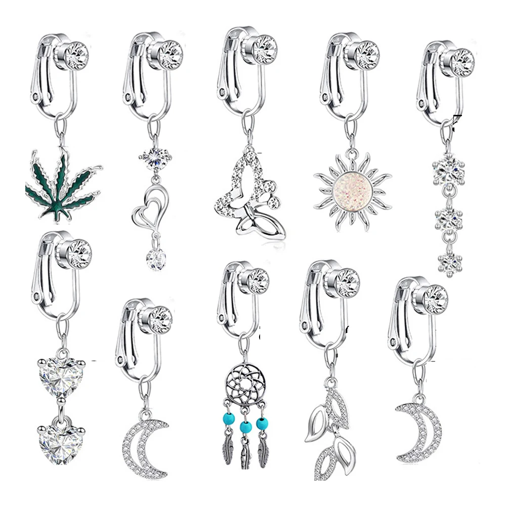 Stainless Steel Fake Belly Ring Butterfly Dangling Long Fake Belly Piercing Clip Umbilical Navel Belly Non Piercing Body Jewelry