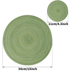 Set of 6 Stylish Braided Placemats and Coasters - Durable, Washable, and Heat - Resistant - 6 Mats 6 Coaster (Cotton Green)
