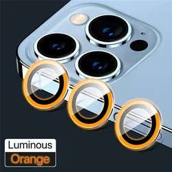 Premium Camera Lens Protector Glass with Metal Ring Film - iPhone 15 Pro Max (Luminous Orange)
