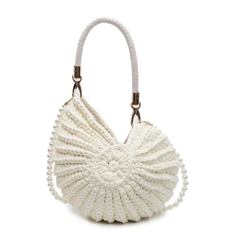 ตัวเลือกสินค้า Conch Shellถักโครเชต์Crossbodyไหล่กระเป๋า,Pearl Chain Handmadeทอกระเป๋าผู้หญิง,Elegantที่ละเอียดอ่อนน่ารักกระเป๋าขนาดกะทัดรัด