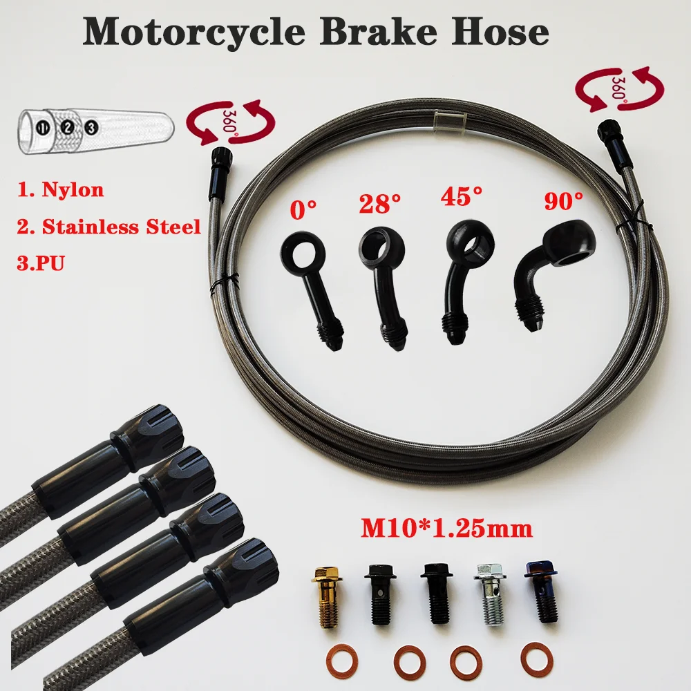 Motoforti Universal Motorcycle Brake Hose – 30cm Braided Hydraulic Line, M10x1.25 Thread, Black/Army Green