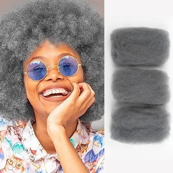 Sleek Brazilian Grey Color Remy Hair Afro kinky Bulk Remy Bulk Hair No Attachment Human Hair For Braiding Dreadlock Hair