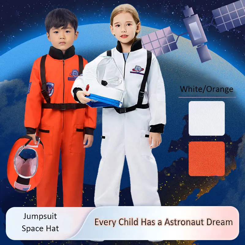 Umorden Narancsszínű Fehérítőszer Űrhajós Űrrepülő Kozmonauta Viselet cosplay számára gyerekeknek gyerekek fiúknak lányok kezeslábas vel Betűköz helmes